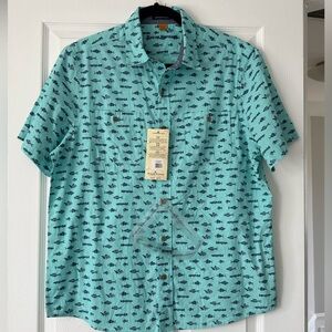 Tailor Vintage Teal Fish Print Casual Shirt